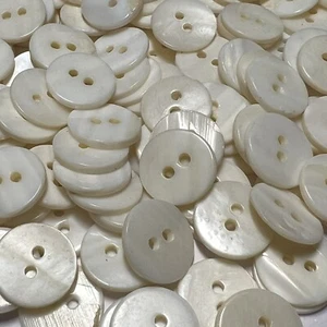 Best Quality Creamy White Japanese River Shell Button Clean Back 15mm-5/8" 2hole - Picture 1 of 3