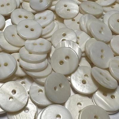 Best Quality Creamy White Japanese River Shell Button Clean Back 15mm-5/8" 2hole - Image 1 of 3