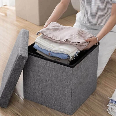 Modern Grey Ottoman Seat Stool - Space-saving Folding Design for Home and Office - Image 1 of 4