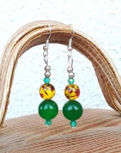 ORECCHINI AMBRA BALTICA, GIADA VERDE E ARGENTO 925, VERA AMBRA BALTICA NATURALE - Foto 1 di 11