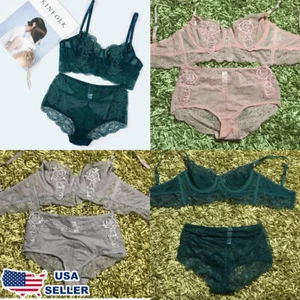Damen Mädchen Sexy Spitze BH Unterwäsche Höschen Set (3 Farben) - Bild 1 von 23