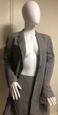 DKNY Mujer’s 2 Piezas Nuevo con Etiquetas Gris Sencillo Pecho Extra Largo Blazer Falda Traje, Wow Foto 1 de 4