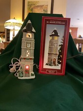 St. Nicholas Square Village Bell Clock Tower Christmas Village 2008 with Light