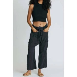 NSF Cotton Gauze Camden Pant Womens XS Dark Gray Drawstring Button Drop Crotch - Picture 1 of 16