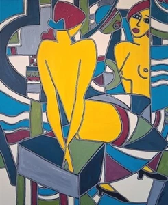 KLEYMAN Superbe Tableau Nu 73x60 " Coulisses du Paradis Latin " Direct Artiste - Afbeelding 1 van 7