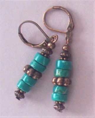 Pendiente HOWLITE HEISHI COBRE AZUL OSCURO PALANCA artesano Foto 1 de 4