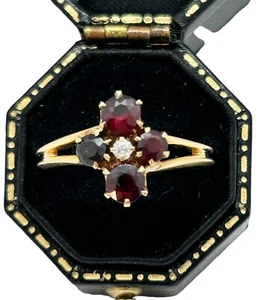 Vintage viktorianischer böhmischer Granat & Diamant Ring 14k Gelbgold Größe 7 - Bild 1 von 8