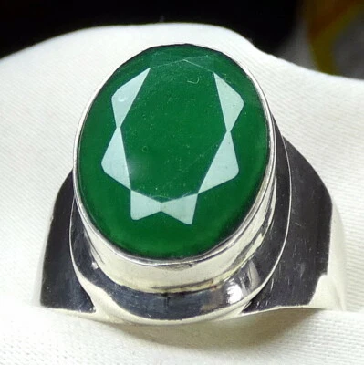 Ring 925 Silber Gr 17,5 (55) großer, facettierter grüner Achat mod. UNIKAT NEU - Bild 1 von 4