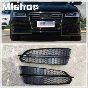 For 2015-17 Audi A8 A8L D5 Black Front Bumper Grill Fog Light Lamp Grilles Cover - Picture 1 of 3
