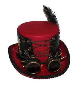 Deluxe Velvet 5.5" High Steampunk Top Hat Removable Goggle, Gears & Feathers - Picture 1 of 6
