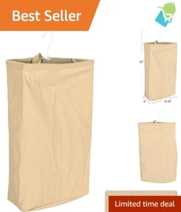 Khaki Door Hanging Laundry Bag - Washable Canvas, Holds 2 Loads, Space-Saving - Picture 1 of 10
