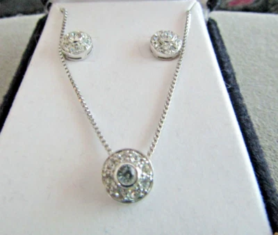 Sparkling Sterling Silver CZ Necklace Earrings Set Italy NIB - Image 1 of 4