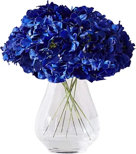 Royal Blue Silk Hydrangea Flower Heads - 10 Pack for Weddings & Decor - Picture 1 of 13