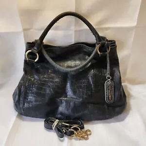 Cynthia Rowley Hobo-Schultertasche groß schwarz Reptil geprägt abgenutzt Leder - Bild 1 von 23