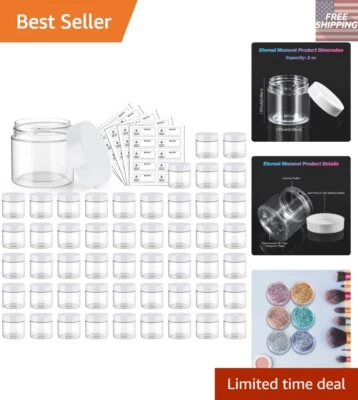 Прозрачные пластиковые банки 2 унции с герметичными белыми крышками для хранения косметики упаковка 50 шт. - Изображение 1 из 4