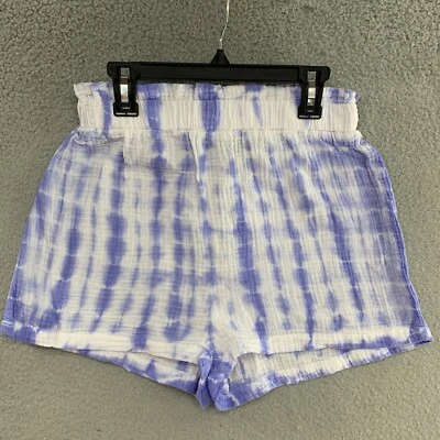 NWT Aqua Women Blue Purple White Tie-Die Ruffled Gauze High Rise Shorts Size S - Image 1 of 4