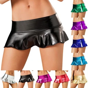 Womens Pantent Leather Mini Skirt Micro Skirt with Inside Panties Nightwear Club - Picture 1 of 30