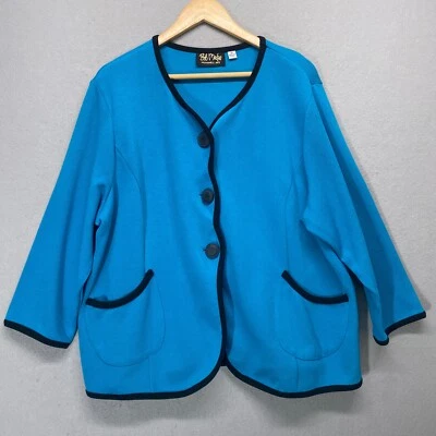 Cárdigan Suéter Bob Mackie Para Mujer 2X Azul Negro Borde Bolsillos Foto 1 de 4