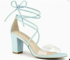 Allegra K Women's Clear Strap Chunky Heel Lace Up Sandal, NEW - Picture 1 of 6