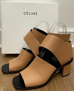 Sandalias Zapatos CELINE Nude Beige Cuero Grueso Hebilla Cierre Punta abierta EU40 UK7 - Imagen 1 de 10