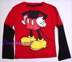 DISNEY TOP TEE SHIRT BOYS - MICKEY MOUSE LONG SLEEVE - SZ 3T RED BLACK NEW - Picture 1 of 1