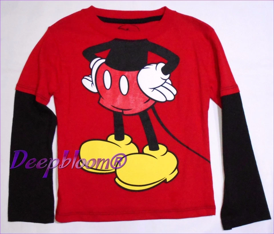 迪士尼 T 恤男孩 - 米奇老鼠长袖 - 尺寸 3T 红色黑色新品 — 第 1/1 张图片