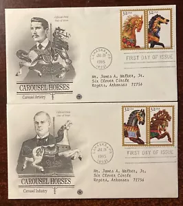 #2976-79 Carousel Horses, addressed, on 2 PCS cachets - Picture 1 of 1