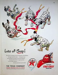 1951 Texaco Fire-Chief Gasoline Dalmatian Puppy Dogs Fireman Suspenders Print Ad - Bild 1 von 1