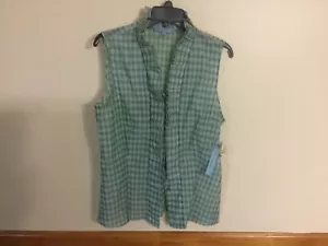 Nuevo con etiquetas $99 Antonio Melani Mujer Blusa con volantes sin mangas verde claro grande - Imagen 1 de 6