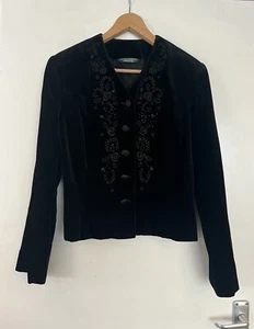Laura Ashley Vintage Black Velvet Jacket UK 12 Embellished Decorative  - Picture 1 of 8