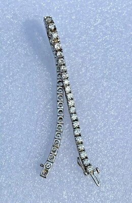 7 ct Round Diamond 14K White Gold Tennis Bracelet 7-1/8" Vintage GIA GG - Image 1 of 4