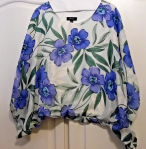 Karen Kane Women  2X    Boho  Blue Floral Blouse  Spring!   Linen - Picture 1 of 6