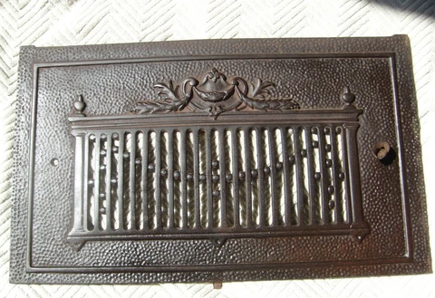 Antique Cast Iron Fireplace Hearth Grate Cover 20.5" x 12" Signed "OC" Cover