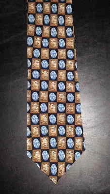 Cocktail Collection Tie Silk "Beer" Geometric Blue Black Tan Gray NIB t4094 - Image 1 of 4