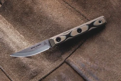 TOPS Nymph Fixed Knife 2.25" 1095HC High Carbon Steel Blade Black/Tan G10 Handle - Image 1 of 4