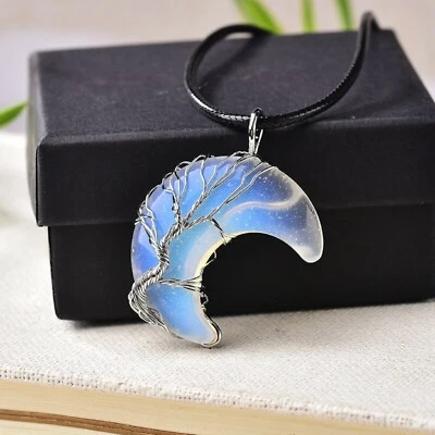 Collar colgante de cristal opalita árbol de la vida 5 piezas forma de luna para mujer regalo Foto 1 de 4
