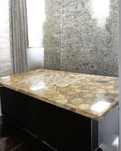 60"x30" Brown Agate Stone Dining Table Handmade Kitchen Slab Countertop Decors - Picture 1 of 9