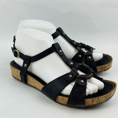 Sandali donna 8M Timberland zeppa sughero pelle marrone borchie cinturino alla caviglia fibbia