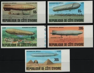 Costa de Marfil 1977 - Mi-Nr. 517-521 B ** - MNH - sin / imp - Zeppeline - Imagen 1 de 1