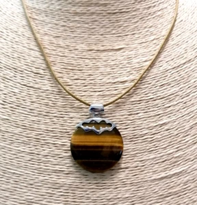 collana ciondolo donna occhio di tigre argento 925 bianco pietra dura laccio - Foto 1 di 8