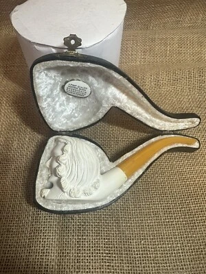 Cachimbo de espuma do mar vintage, cachimbo de tabaco esculpido à mão não fumado com estojo  - Imagem 1 de 4