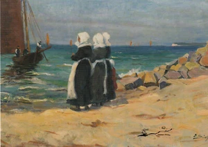 Tarjeta de arte: Elisabeth Büährg - Hiddenseer mujeres pescadoras en la playa - Imagen 1 de 1