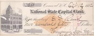 KAPPYS W7826 1882 NATIONAL STATE CAPITAL BANK CONCORD NH PAID & CANCELLED CHECK - Picture 1 of 4