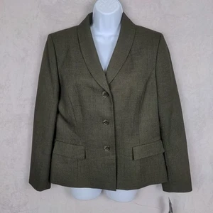NWT Jones Wear Suit Jacket Blazer Women 12 Olive 3 Button Shoulder Pads Office - Picture 1 of 11