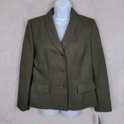 NWT Jones Wear Suit Jacket Blazer Women 12 Olive 3 Button Shoulder Pads Office - Image 1 of 4