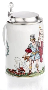 Bierkrug St. Florian mit Lorberkranz und Zinndeckel, Handarbeit, Gravurfähig - Bild 1 von 10