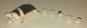 Vtg Hagen Renaker Resting Sow Pig & 6 Miniature Piglets Figurines Porcelain - Picture 1 of 12
