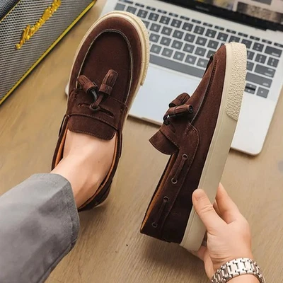 Tassel Mens Loafer Slip on Faux Suede Casual Business Driving Flat Shoes British - Image 1 of 4