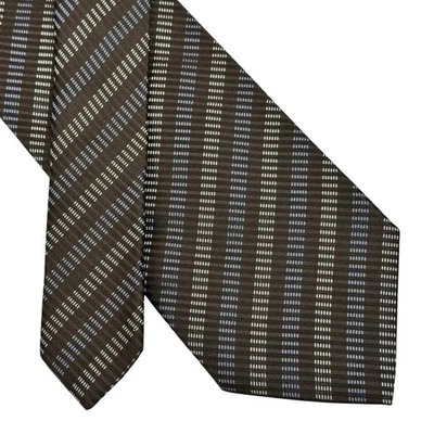 GIORGIO ARMANI Men's 100% Silk Necktie ITALY Designer STRIPED Bronze Blue EUC - Image 1 of 4