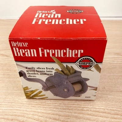 Francador de frijoles Norpro Deluxe con abrazadera Green Bean Silver Green Metal CAJA ABIERTA Foto 1 de 4